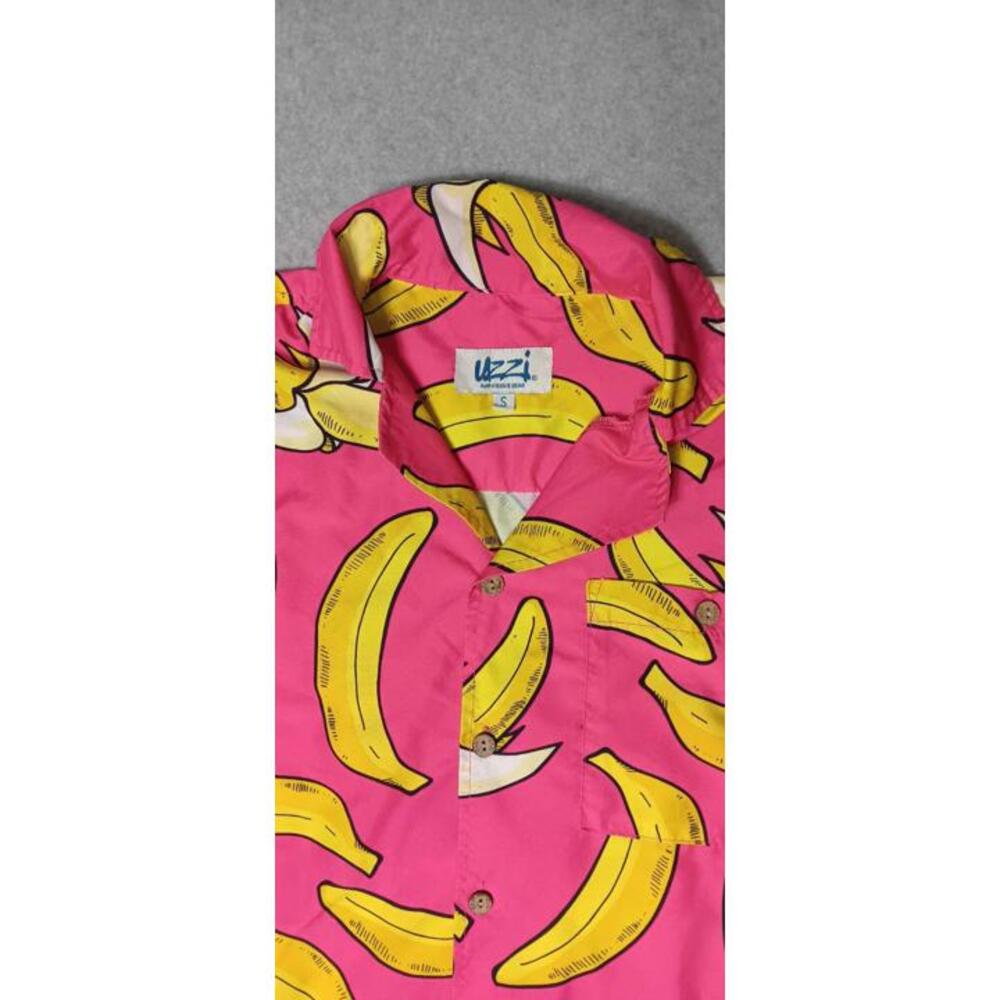 Uzzi Amphibious Gear Button Up Shirt Short Sleeve Mens Size Small Pink Bananas - Picture 3 of 11